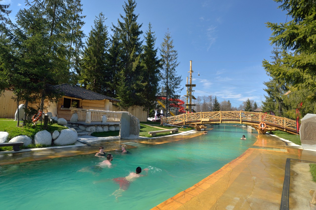 Hot stream thermae thermal water springs pools Szaflary rest in Poland